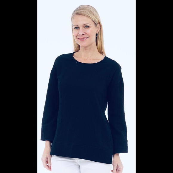 Navy Cotton Bubble Gauze Top - Picture 1 of 4